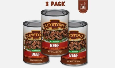 Keystone Meats All Natural Beef 3 Cans | Fully Cooked 14.5 oz Canned