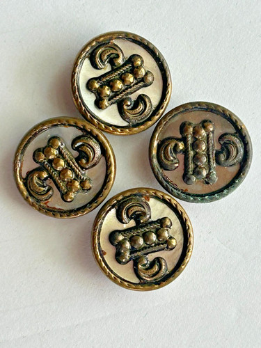 Set of 4 Mother of Pearl & Brass Buttons 3/4"