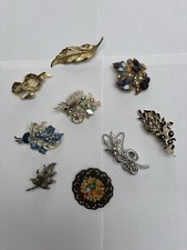 Vintage Decorative Brooches Silver/gold Tones & Stones (9 items)