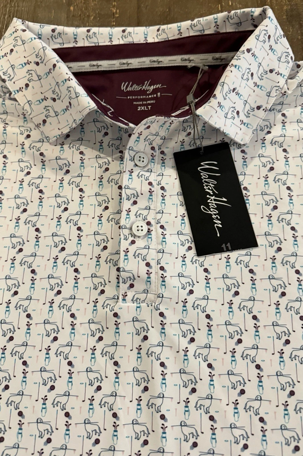 NWT Walter Hagen Performance 11 Polo Golf Shirt Mens XXL Dogs Golf Bags All Over