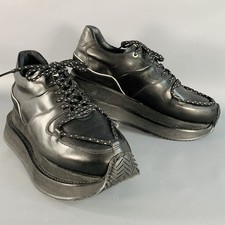 BODYSONG Size 8.5 Black Leather Low Top Platform Sneakers