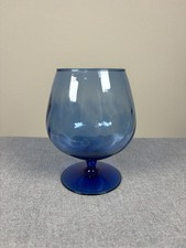 Vintage Empoli Style Blue Optic Swirl Glass Brandy Snifter Pedestal Vase