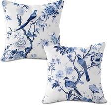Chinoiserie Floral  Bird Throw Pillow Covers - Blue and White Cushion for Couch
