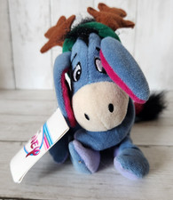 Disney Store Winnie the Pooh Eeyore Christmas Reindeer 9in Beanie Plush W/ Tags