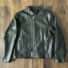 FMC Black Leather Motorcycle Jacket Zipper Pockets Blade Collar Mens Medium