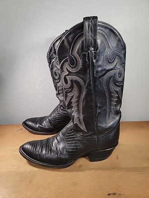 Tony Lama Black Exotic Teju Lizard Leather Western Boots Sz 9 D 