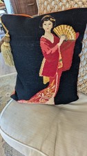 VTg Needlepoint Asian Geisha Kimono Woman Lady girl Pillow Large 20x16