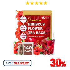 , Premium 140 Hibiscus Flowers Tea Bags, 100 Natural, Handmade Pure from Hibi