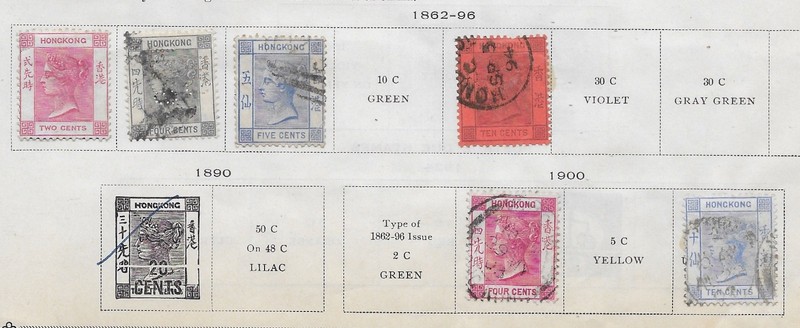 6 Hong Kong Stamps from Quality Old Antique Album 1862-1900