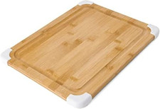 Nonslip Bamboo Cutting Board with Juice Groove, 11X14 Inch, White