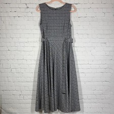 Calvin Klein Midi Skater Dress Women Plaid Gray Knit Flowy Preppy Office Career