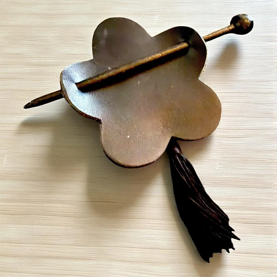 Chinese Brocade Hair Bun Cover Clip Red Fabric Flower with Tassel Vintage - Image 2 of 4