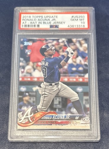 2018 Topps Update #US250 Ronald Acuna Jr At Bat In Blue Jersey RC Rookie PSA 10