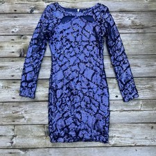 Little Mistress Women's Sequin Mini Dress Size 6 Blue Party Holiday Zip Back
