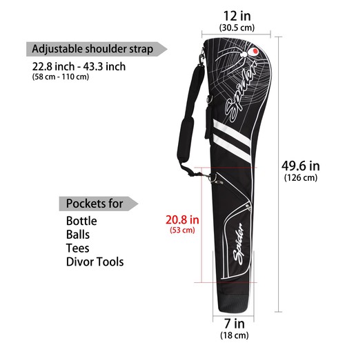 Black Porable Lightweight Waterproof Thick Padded Pencil Carry Golf Bag Range - Picture 4 of 5