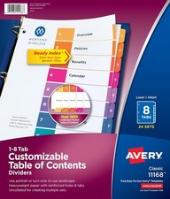 Ready Index Table of Contents Dividers, 8-Tab, Color, 24 Sets