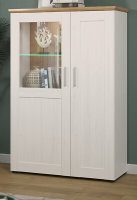 Kommode Highboard weiß Pinie Eiche Artisan Schrank 95 x 140 cm Beleuchtung Shade
