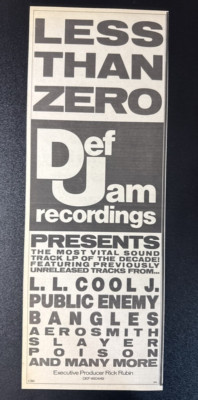 DEF JAM - LESS THAN ZERO | 15X5'' 1987 ORIGINAL MAGAZINE ADVERT L450