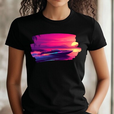 T-Shirt Frauen Neon Speedboot Motiv Baumwolle Größe XS bis 3XL