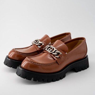 size 9G - Gucci Interlocking G Chunky Loafers Brown Leather Maxi GG chain buckle size 9G - Gucci Interlocking G Chunky Loafers Brown Leather  main image 4