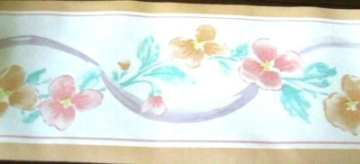 Wallpaper Border Melon Green Purple Flowers Vine Orange Trim Wall