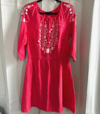 Talbots Dress Large Pink Floral Western Festival Embroider Boho Coquette 17683x