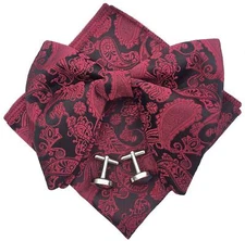Mens Pre-Tied Paisley Bowtie Oversized Tuxedo Bow Tie Hankie Cufflinks Set Bu...