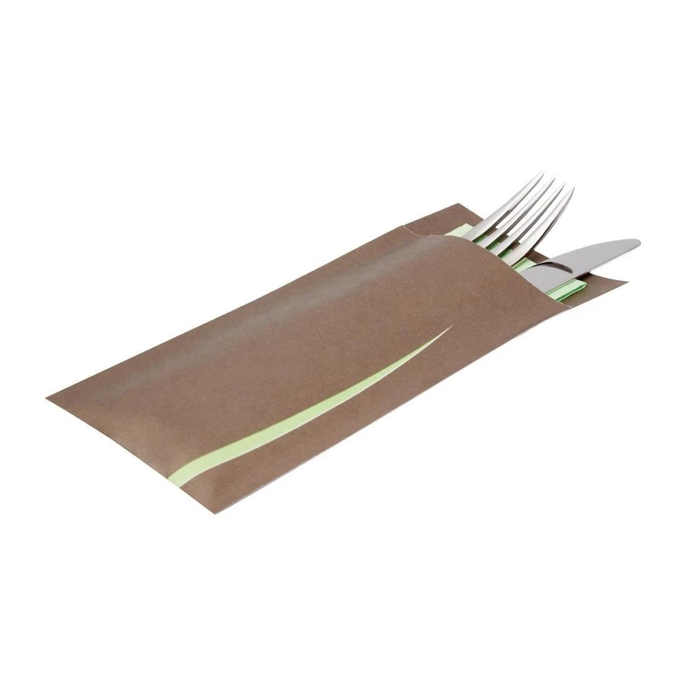 Europochette Cutlery Pouch in Bari Brown with Mint Green Napkin - Pack of 100