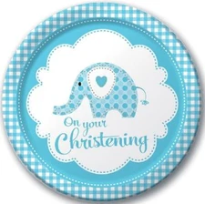 Sweet Baby Elephant Blue Boy Shower Christening Party 9" Paper Dinner Plates