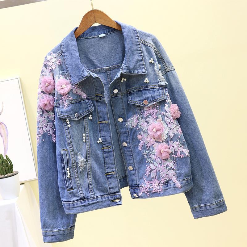 ALTRA Giacca Denim Donna Ragazza Fiore 3D Fiore Perla Denim Jeans Cappotto