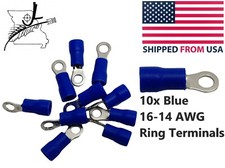 10x Blue 16-14 AWG Wire Ring Terminal PVC Insulated Sleeve Crimp On Connector