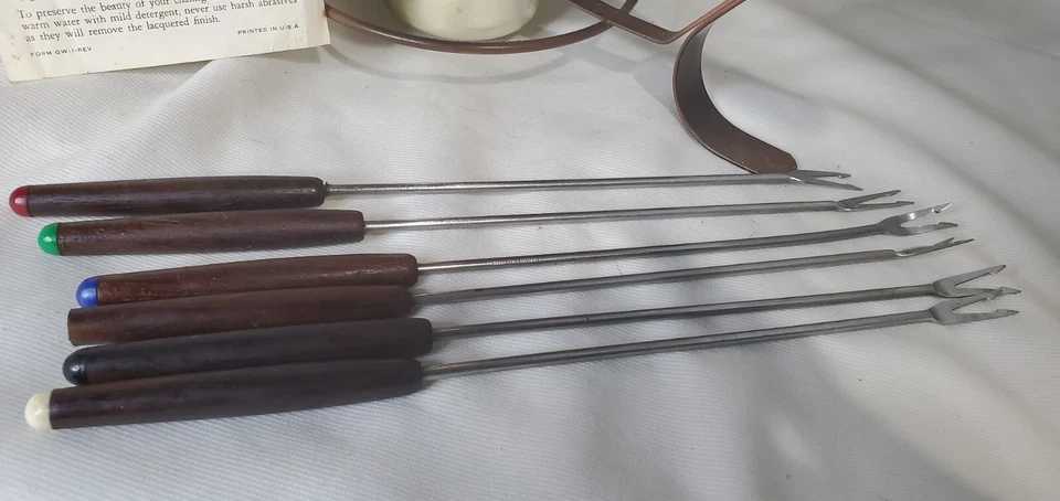 Vintage Copper Chaffing Dish Food Warmer w/Wood Handle Fondue Complete Set - Image 4 of 4