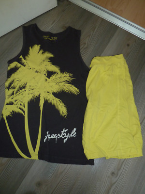 ZARA - mega cooles Jungen BEACH SET - Gr.10/12 (146/152) - grau/gelb - Palmen