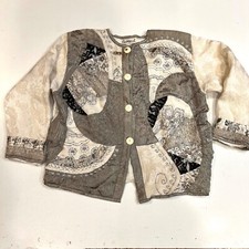 Vintage Flashback Jacket Women's Large Silver Patchwork Tapestry Boho