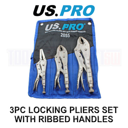US PRO Tools 3pc Locking Pliers Set With Ribbed Handles 6"", 7"", 10"" Mole Grips