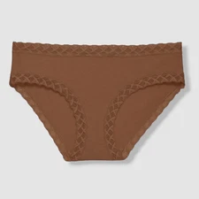 $21 Natori Womens Brown Soft Stretch Low-Rise Lace Trim Cotton Briefs Size S