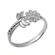 .925 Sterling Silver Dragonfly Daisy Flower Nature Ring