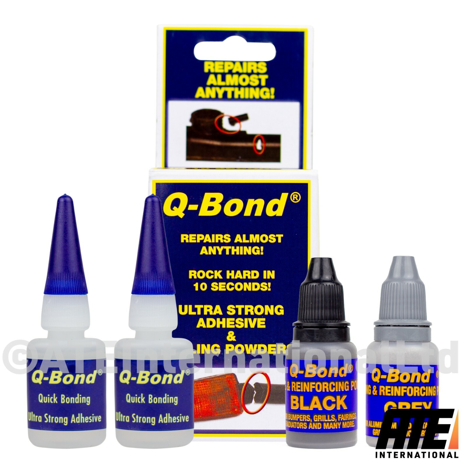 Q Bond Ultra Strong Adhesive Glue Repair Kit and Filler Powder Black