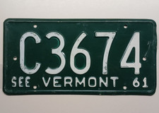 1961 VERMONT "PASSENGER" LICENSE PLATE (C3674)