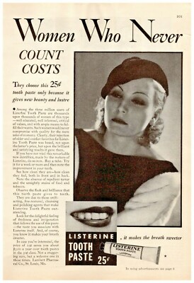 1933 Listerine Toothpaste Vintage Print Ad Women Who Never Counts Costs
