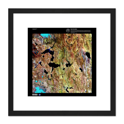 Science Map Satellite Himalayas Tibet Lake Old Reproduction Framed Wall Art 9X9