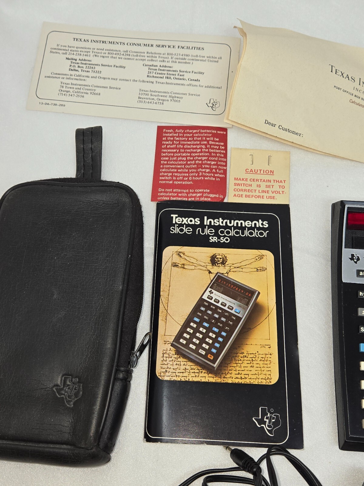 VINTAGE TEXAS INSTRUMENTS SLIDE RULE CALCULATOR SR50 WBOX READ G2U