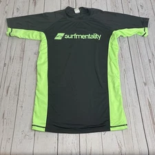 Surf Mentality Rash Guard Short Sleeve Shirt Mens Small Surfing Black Green