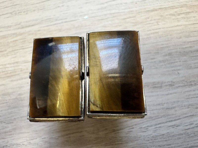 Vintage Pair Swank Tiger's Eye Sterling Silver Cufflinks 