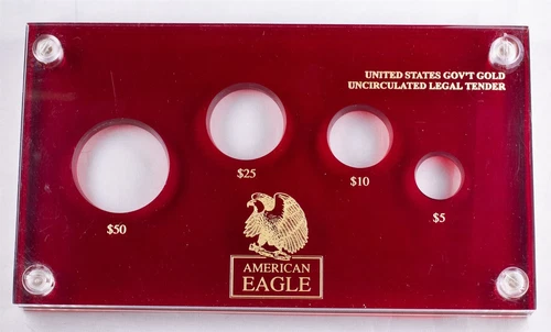 Red Acrylic Holder for American Gold Eagle 4 Coin Set approx 7x4x.75
