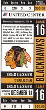 CHICAGO BLACKHAWKS VS DALLAS STARS-GAME 16-DEC. 18, WEDNESDAY-FULL TICKET SEAT 3