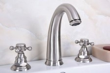 Widespread Bathroom Sink Faucet 3 Holes Basin Mixer Tap Brushed Nickel