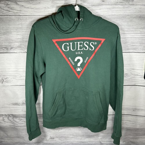Guess Men’s Green Hoodie Pullover Hooded Sweatshirt Size Small Read Description