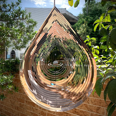 Wind Spinner 3D Water Droplets Shape Highly Reflective Stainless Steel Metal Out