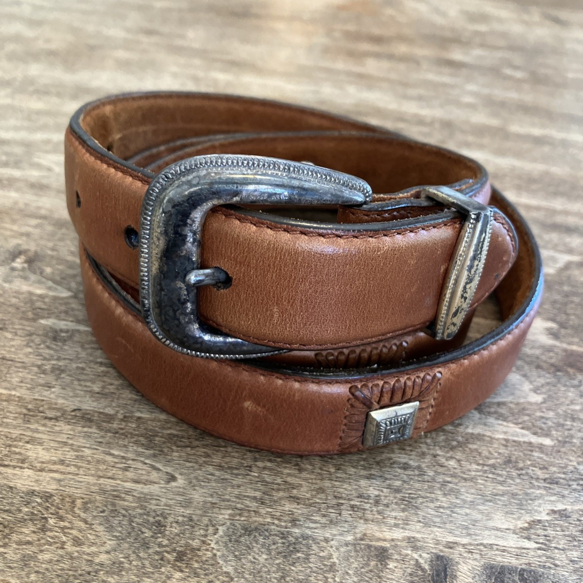 Onyx by Brighton Brown Leather Belt with Silver Buckle Onyx by Brighton Mens Ranger Belt Sz 48 Brown Leather Moc  main image 3